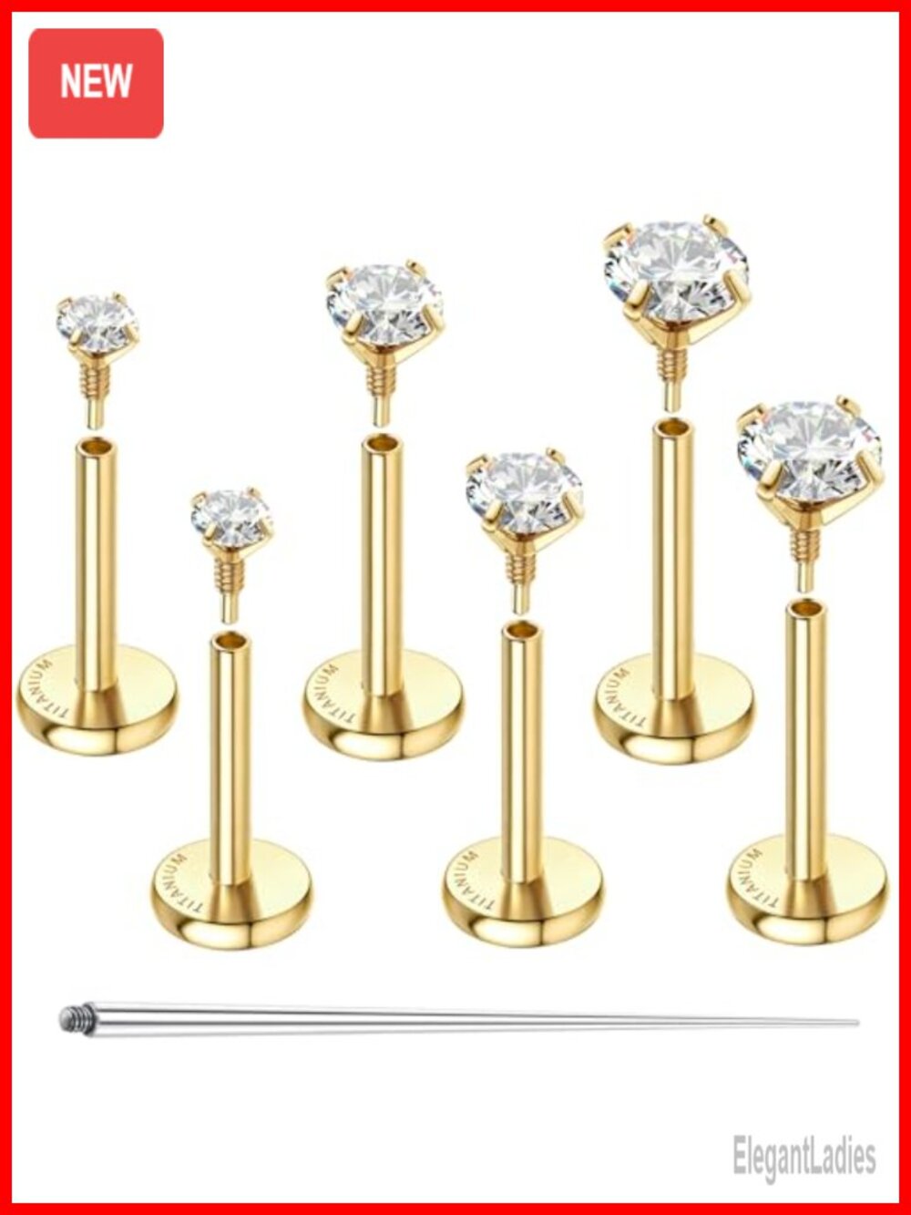 G23 Titanium Flat Back Stud Earrings 18G Hypoallergenic Piercing Set